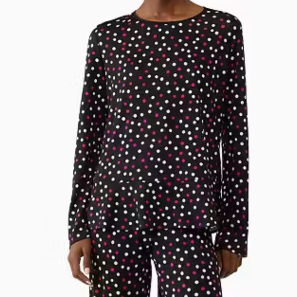 kate spade Tops - 153 Kate Spade Black Pink Polka Dot Peplum Pajama Sleep Top Long Sleeve XL